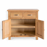 London Oak Mini Sideboard - Front view with cupboard doors open