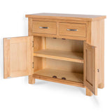 London Oak Mini Sideboard - Side view with cupboard doors open