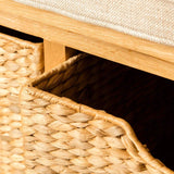 Open baskets on a London Oak Hall Bench.