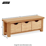 Zelah Oak Bench with Baskets - Size Guide