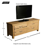 London Oak Large Smart TV Stand - Size guide