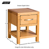 Abbey Light Oak Lamp Table - Size guide