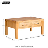 Abbey Light Oak Coffee Table - Size guide