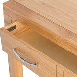 Abbey Light Oak Console Table - Close up of drawer open