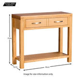 Abbey Light Oak Console Table - Size guide