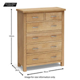 Light London oak 2 over 4 chest of drawers - size guide