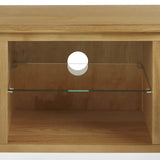 Alba Oak Large 120cm TV Stand - Close up of glass shelf