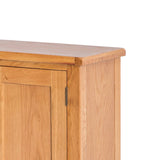 close up of oak tabletop on the Surrey Oak 3 Drawer Sideboard by Roseland Furniture