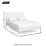 A white bed with dimensions labeled: 105cm high, 208cm long, and 147.2cm wide. Text: "ROSELAND FURNITURE Image for size information only."