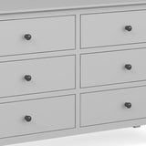 close up of gunmetal handles on the Elgin Grey 3 over 3 Chest of Drawers