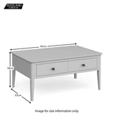 Elgin Grey Coffee Table with Drawer size guide