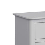 close up of sleek top edge on the Elgin Grey Mini Sideboard cabinet