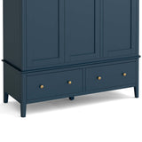 close up of drawers and gold handles on the Stirling Blue Triple Wardrobe