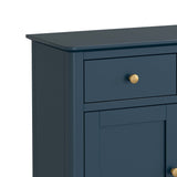 close up of the sleek top edge on the Stirling Blue Mini Sideboard Cabinet