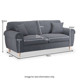 A three-seater, charcoal-gray sofa with dimensions labeled: height 89.5cm, width 192cm, seat depth 48cm, seat width 140cm, armrest height 63.5cm. Text: "Image for size information only."