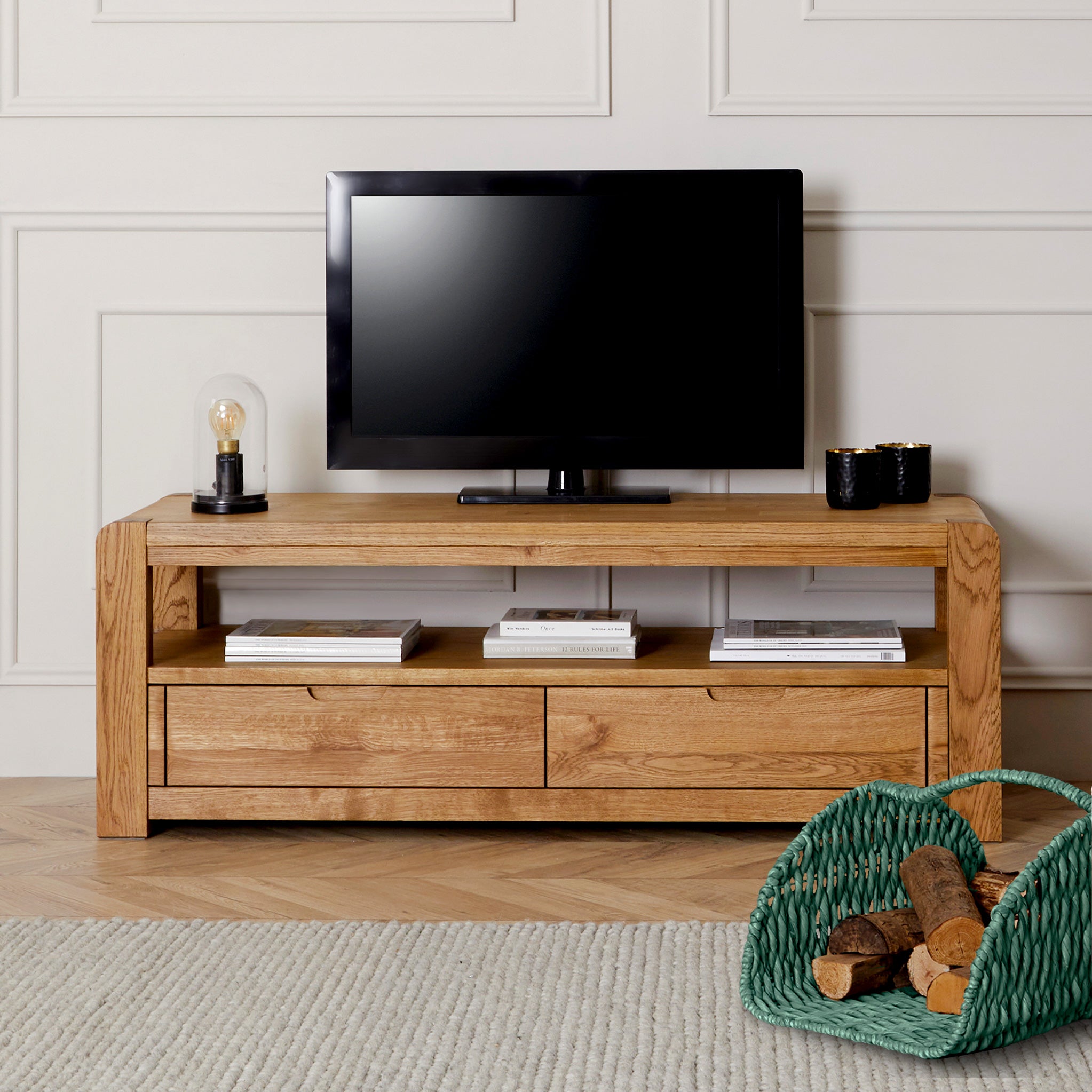 Long oak on sale tv unit