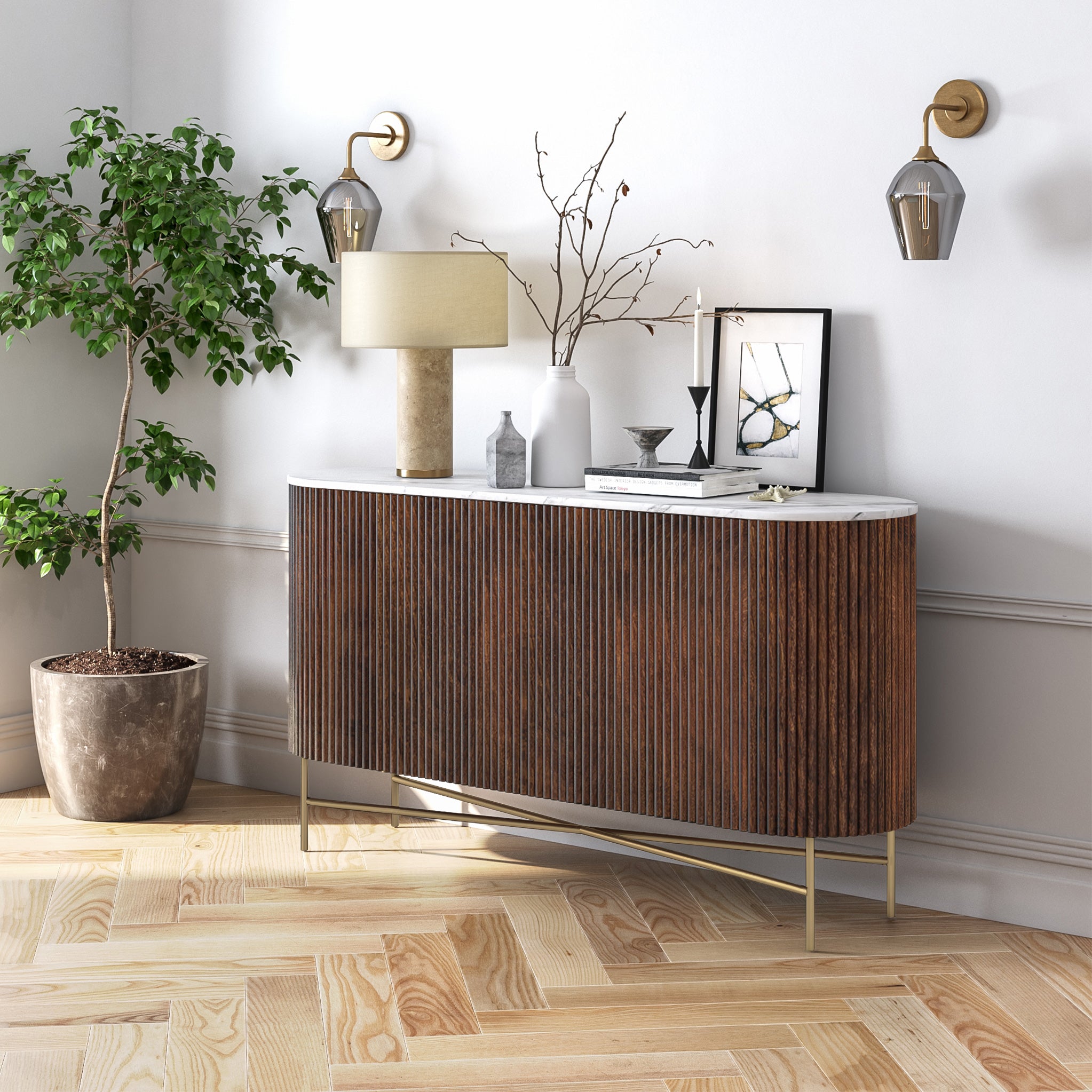 Wood and deals marble sideboard