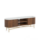 Milo Walnut Stain Mango & Marble Fluted Wide TV Media Unit by Roseland Furniture