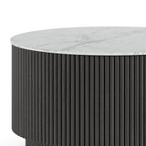 Milo Mango & Marble Round Fluted Coffee Table - Close up of flutes to side of table