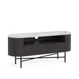 Milo Matt Black Mango & Marble Fluted TV Media Unit by Roseland Furniture