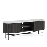 Milo Matt Black Mango & Marble Fluted Wide TV Media Unit by Roseland Furniture