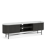 Milo Matt Black Mango & Marble Fluted Extra Large TV Media Unit by Roseland Furniture