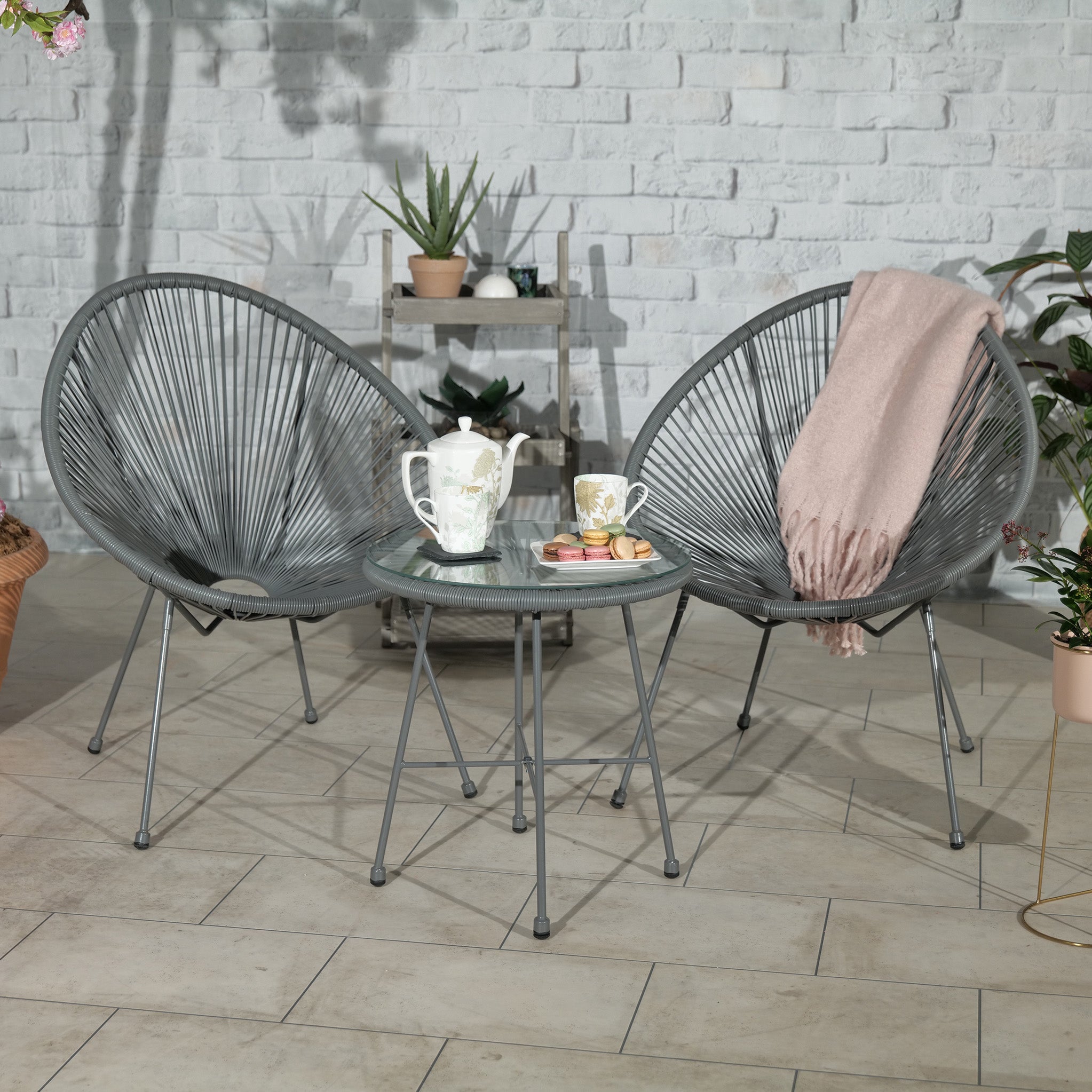 Grey rattan egg bistro set hot sale