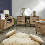 Moreno Rustic Oak 6 Drawer Sideboard Cabinet with Black Hairpin Legs for living room