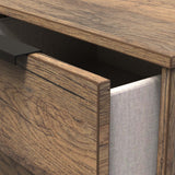 Moreno Rustic Oak 3 Drawer Tv Unit with Black Hairpin Legs close up of drawer