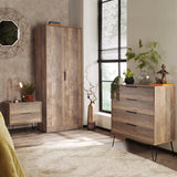 Moreno Rustic Oak 2 Drawer Side Table with Black Hairpin Legs and storage