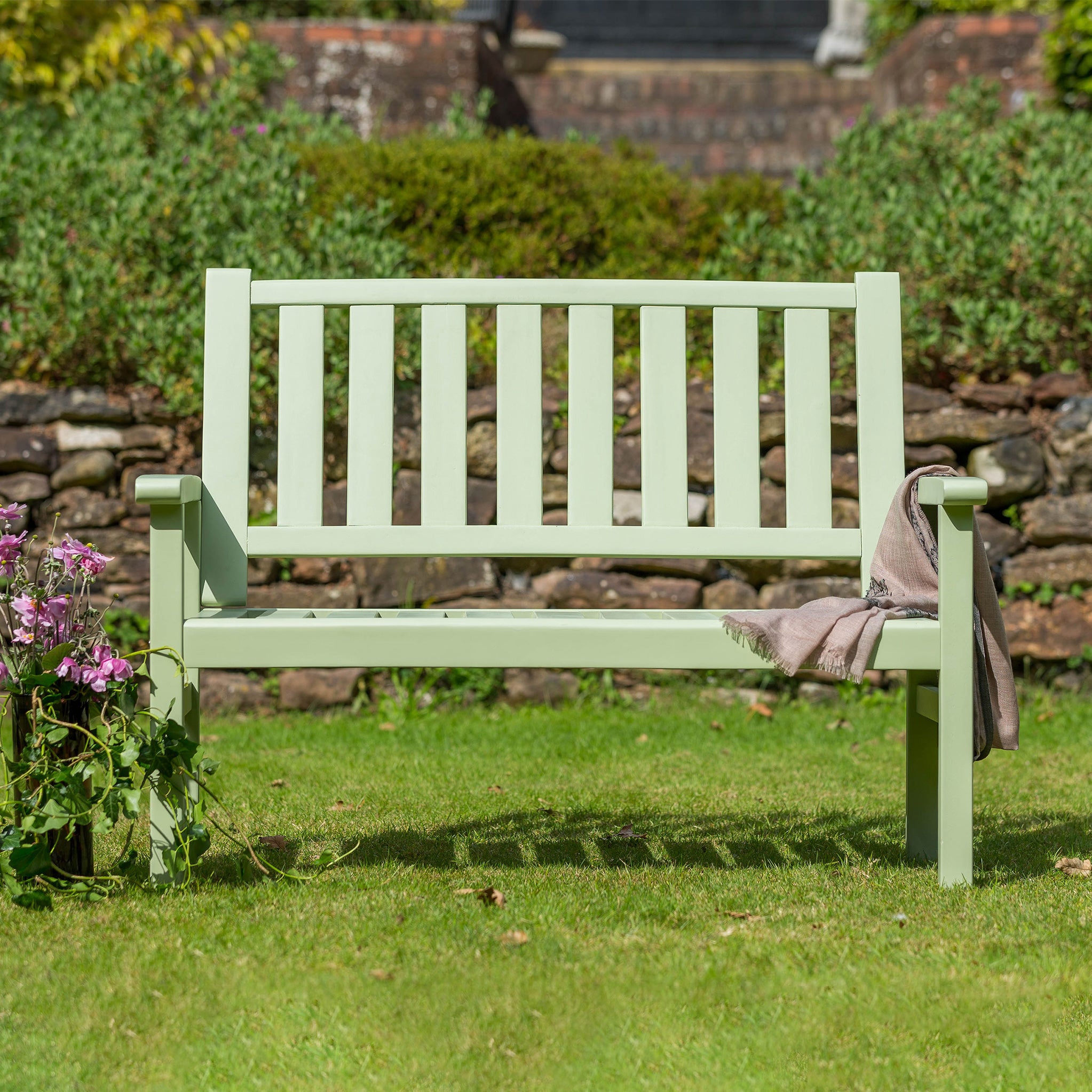 Porto Sage Green 2 Seater Acacia Garden Bench Roseland