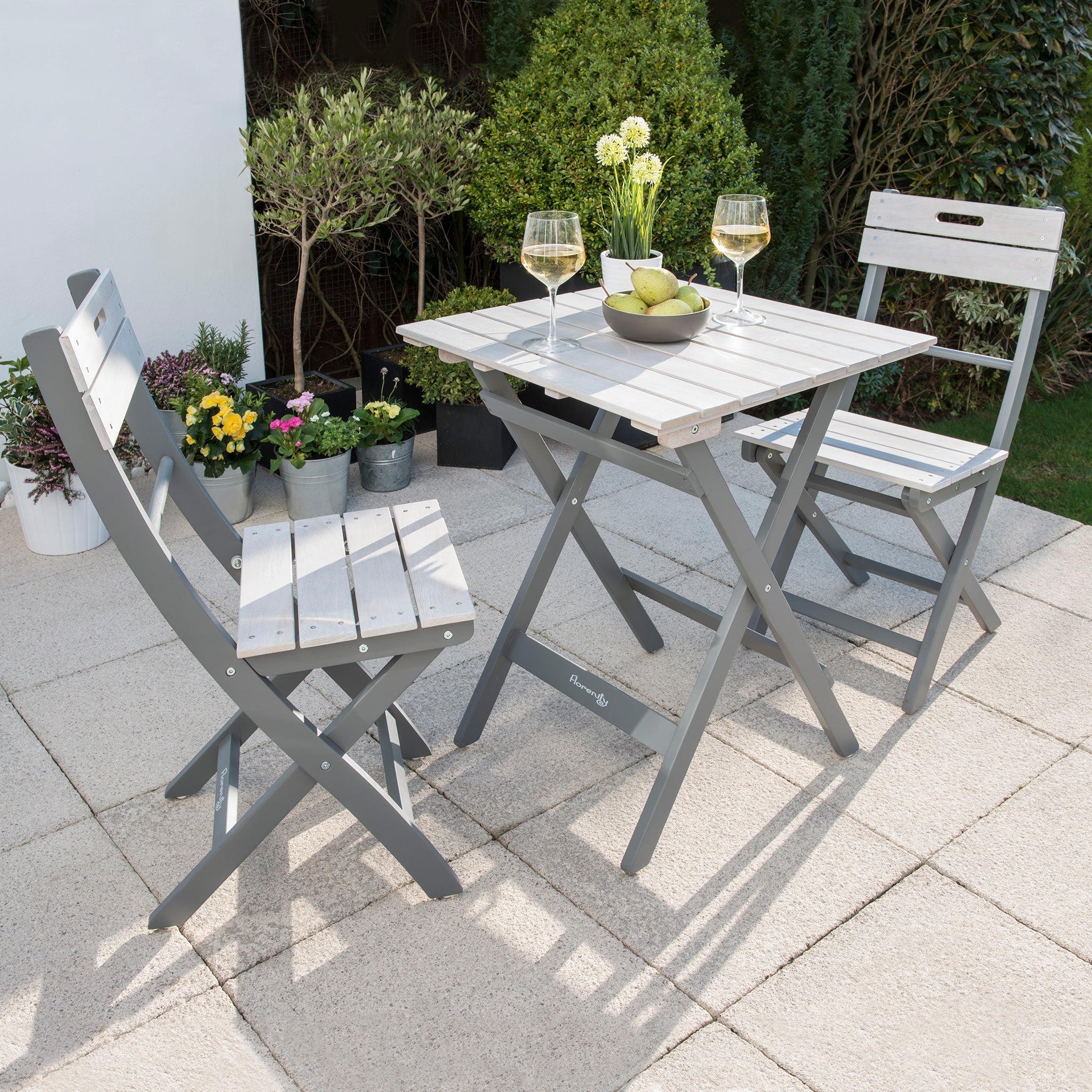 Grigio Grey FSC Eucalyptus Garden Patio Bistro Set Roseland