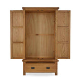 Zelah Oak Double Wardrobe with Drawer - Front view with wardrobes and drawers open