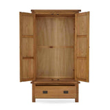 Zelah Oak Double Wardrobe with Drawer - Front view with wardrobe and drawer open