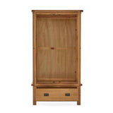 Zelah Oak Double Wardrobe with Drawer - Front view with wardrobe and drawer open