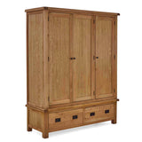 Zelah Oak Triple Wardrobe with Drawers By Roseland Furniture