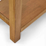 Zelah Oak Console Table - Close up of lower shelf and legs