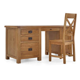 Zelah Oak Large Computer Desk - Side view with chair added