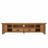 Zelah Oak 200cm TV Stand - Front view with cupboards and doors open