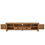 Zelah Oak 200cm TV Stand - Front view with cupboards and doors open