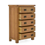 Zelah Oak 5 Drawer Chest of Drawers - Side view with drawers open