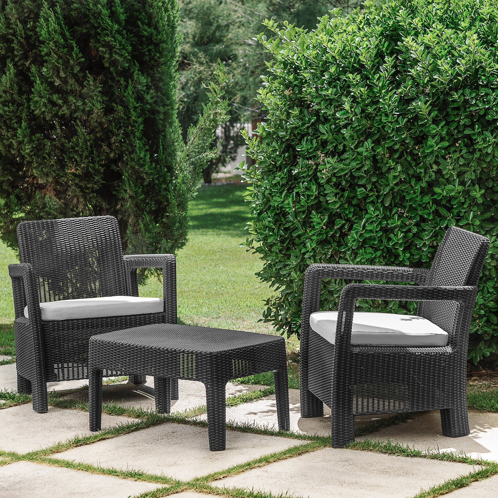 Tarifa Grey 2 Seat Rattan Garden Balcony Set Roseland Roseland