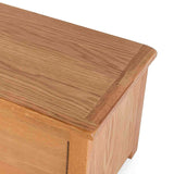 Surrey Oak Blanket Box / Ottoman - Close up of corner of top of blanket box