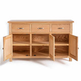 London Oak Large Sideboard - Front view with Cupboard Doors Open