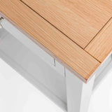 Farrow Grey Telephone Table - Close up of Oak top looking down on corner