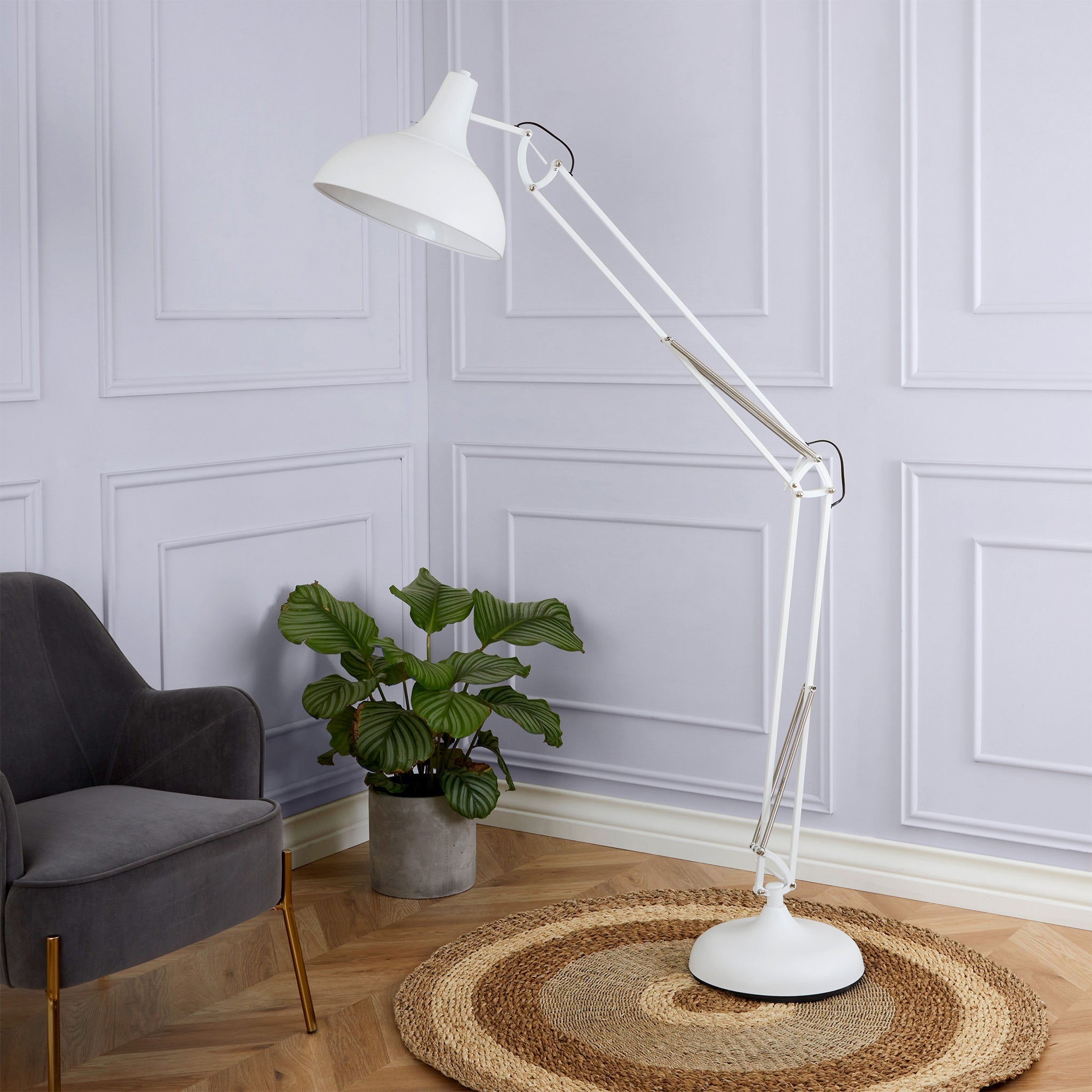 White task deals floor lamp