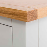 Farrow Grey Tallboy Chest of Drawers - Close up of Oak top corner