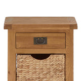 Zelah Oak Telephone Table with Baskets - Close up of top and drawer front