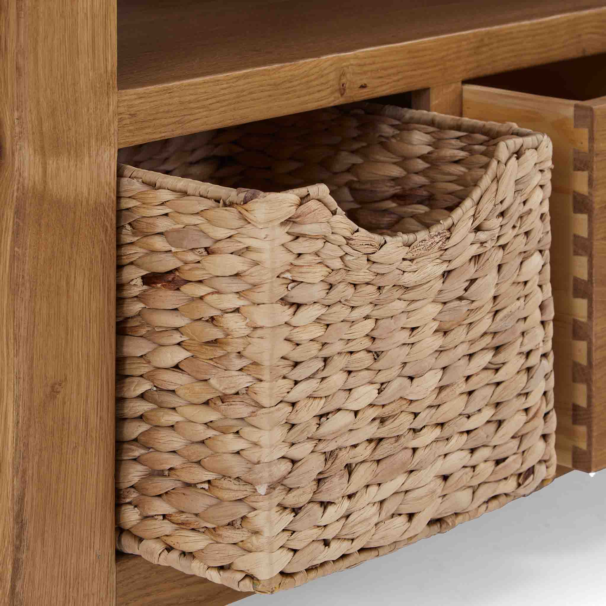 Tv console with storage shop baskets