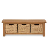 Zelah Oak Bench with Baskets - Front view showing top